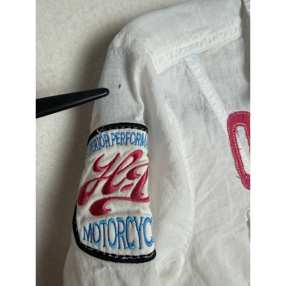 Harley Davidson Womens XS Pearl Snap Long Sleeve Shirt Patches Embroidered White - Picture 5 of 11
